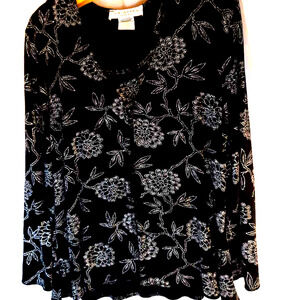 J.R. Nites Women's Top & Jacket Set Black Floral Dressy Metallic USA XL